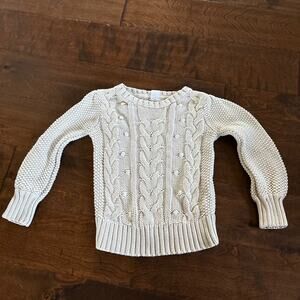 Gap Girls Sweater Size 4T Cream Brown Chunky Cable Knit Crew Sweater